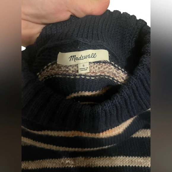 Madewell Striped Metcalf Mockneck Sweater, Blue/ Tan Striped, Sz S - Picture 6 of 8